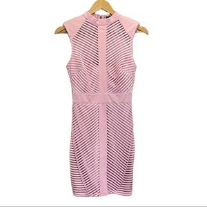 Pink Sleeveless Dress with Mesh Stripes and Shoulder Pads - Fashion Nova - Small